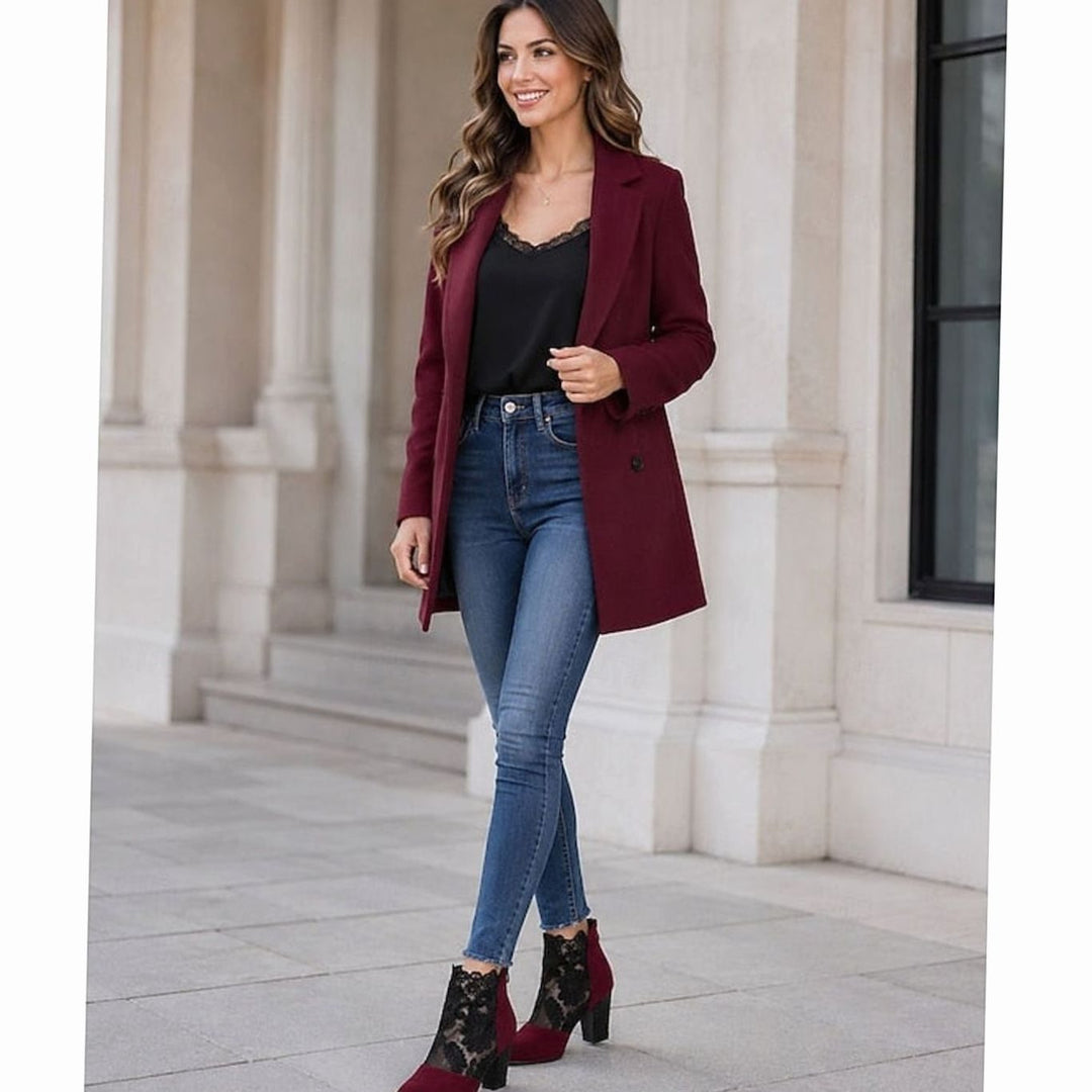 Women's Lace-Accent Block Heel Ankle Boots, Burgundy