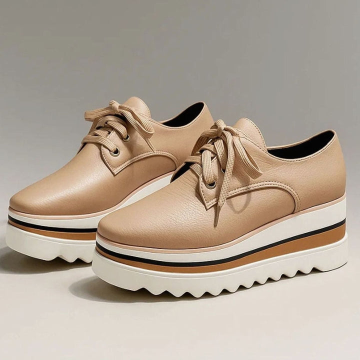 Women's Lace-Up Chunky Platform Oxford Sneakers - Beige