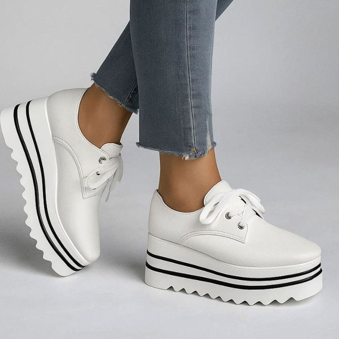 Women's Lace-Up Chunky Platform Oxford Sneakers - White