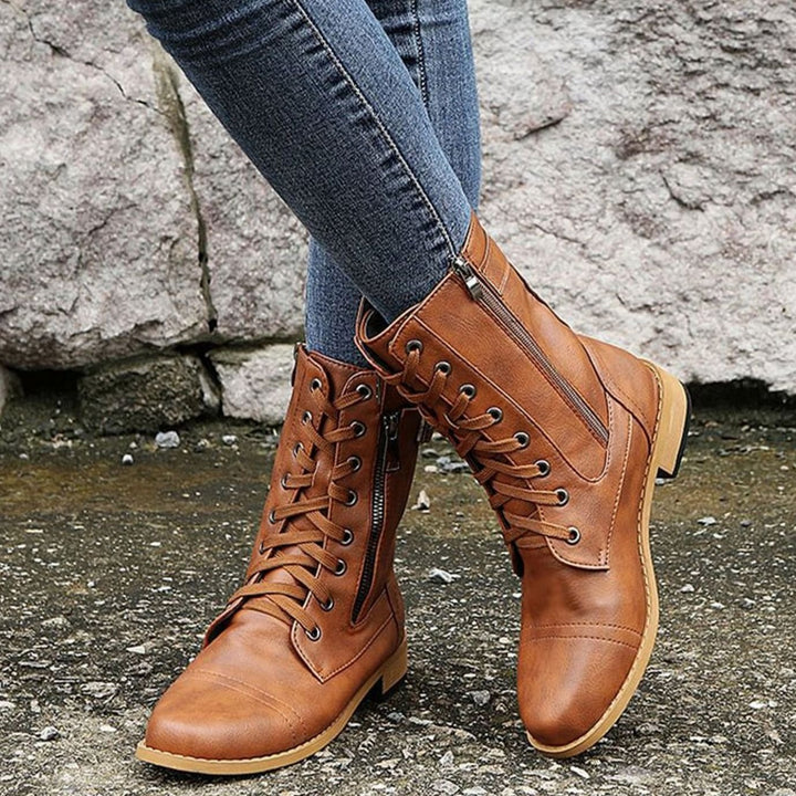 Women's Lace-Up Side-Zip Combat Boots Buckle Ankle