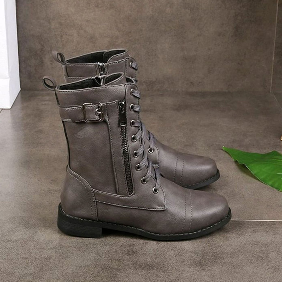 Women's Lace-Up Side-Zip Combat Boots Buckle Ankle