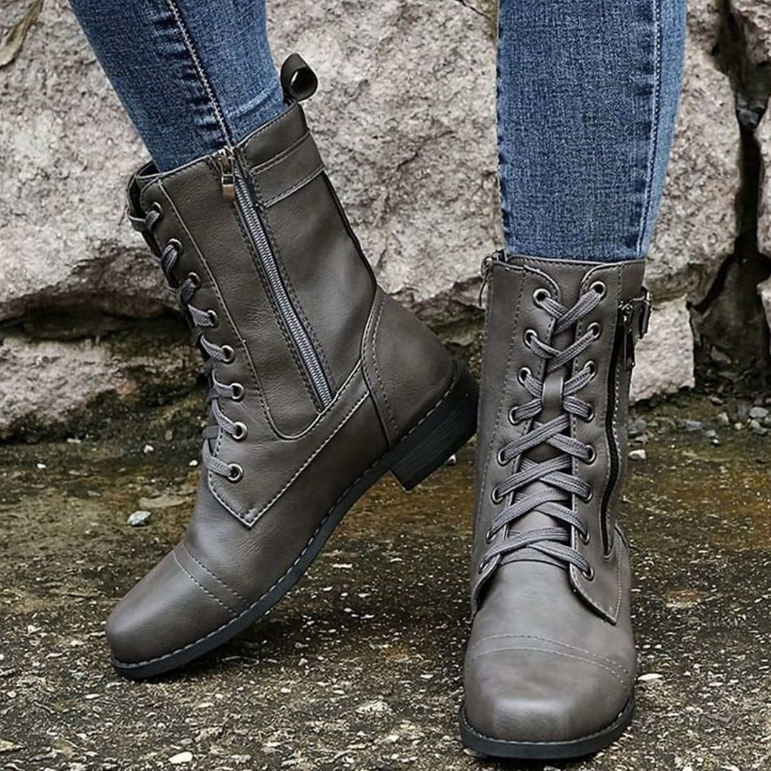Women's Lace-Up Side-Zip Combat Boots Buckle Ankle