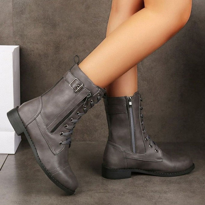 Women's Lace-Up Side-Zip Combat Boots Buckle Ankle