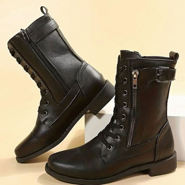 Women's Lace-Up Side-Zip Combat Boots Buckle Ankle