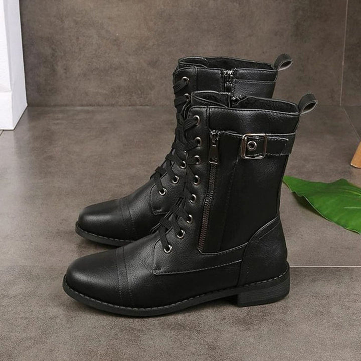 Women's Lace-Up Side-Zip Combat Boots Buckle Ankle