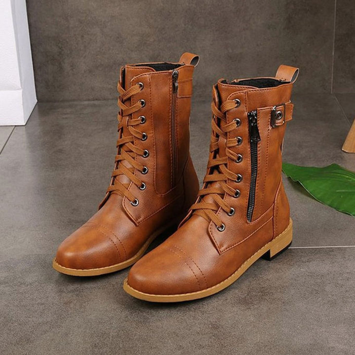 Women's Lace-Up Side-Zip Combat Boots Buckle Ankle