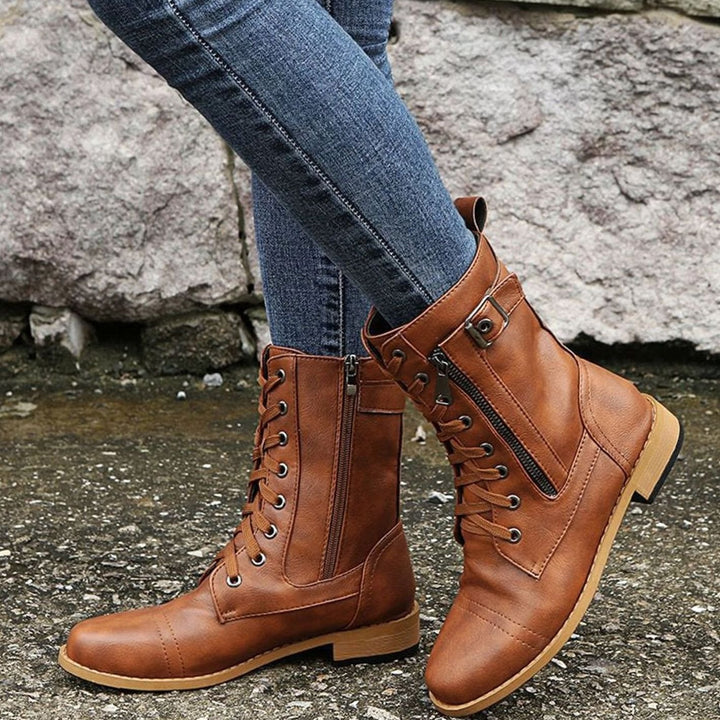 Women's Lace-Up Side-Zip Combat Boots Buckle Ankle