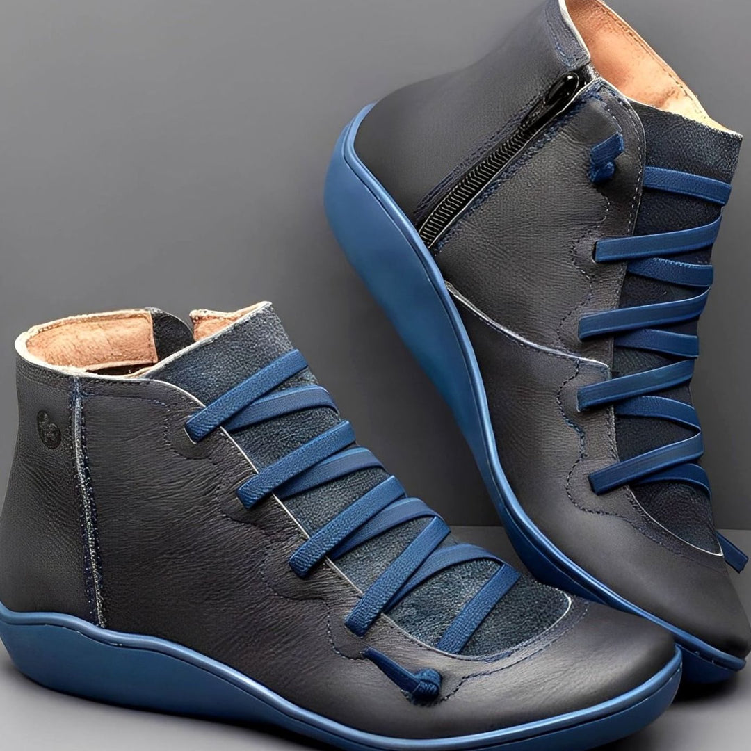 Women's Lace-Up Side-Zip Leather-Look Ankle Boots - Blue