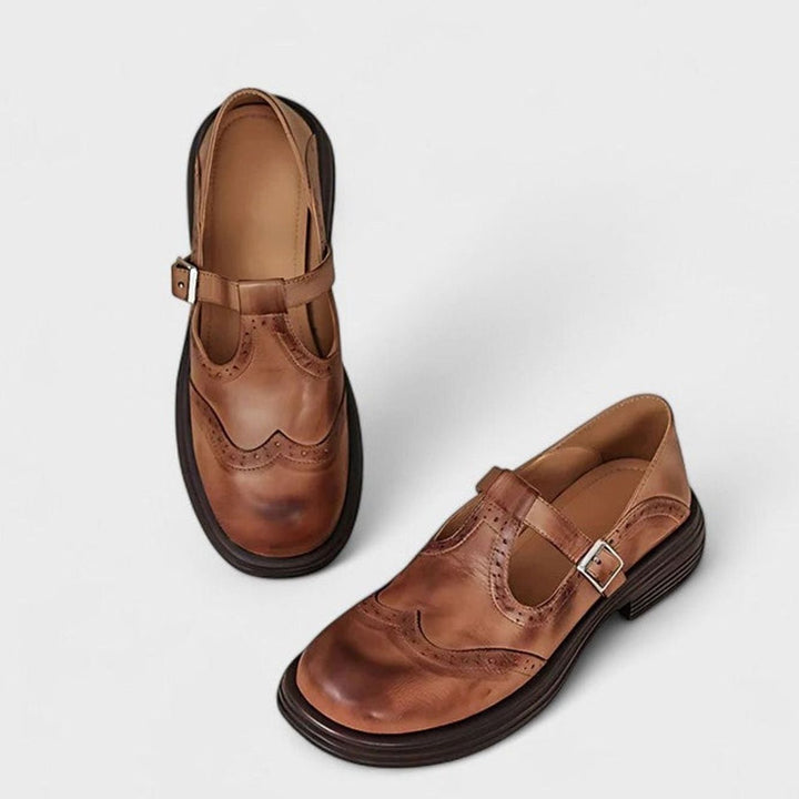Women's Leather Brogue T-Strap Mary Jane Shoes