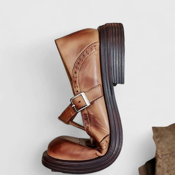 Women's Leather Brogue T-Strap Mary Jane Shoes