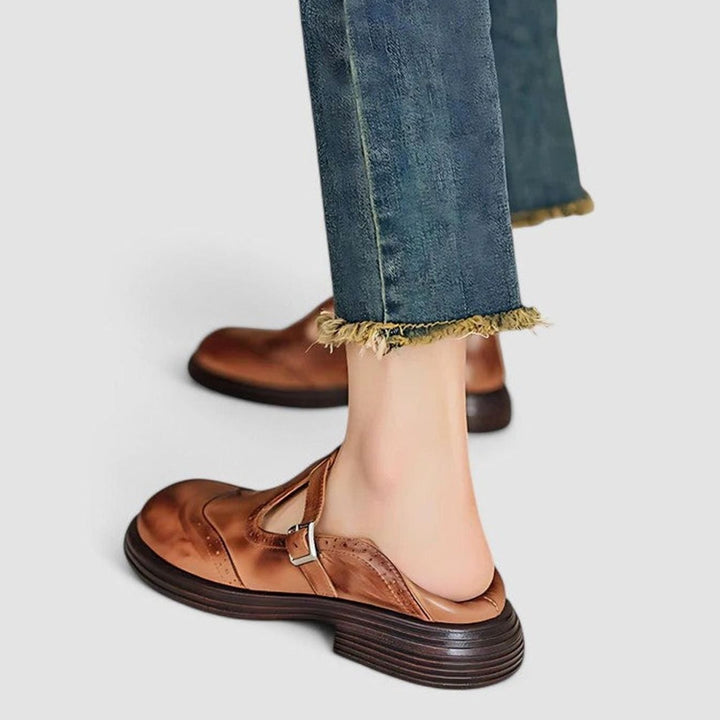 Women's Leather Brogue T-Strap Mary Jane Shoes