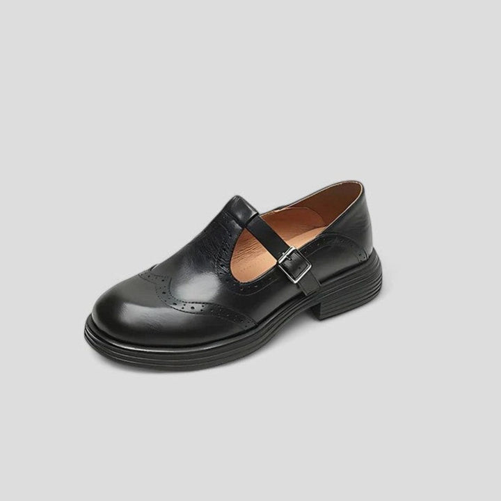 Women's Leather Brogue T-Strap Mary Jane Shoes