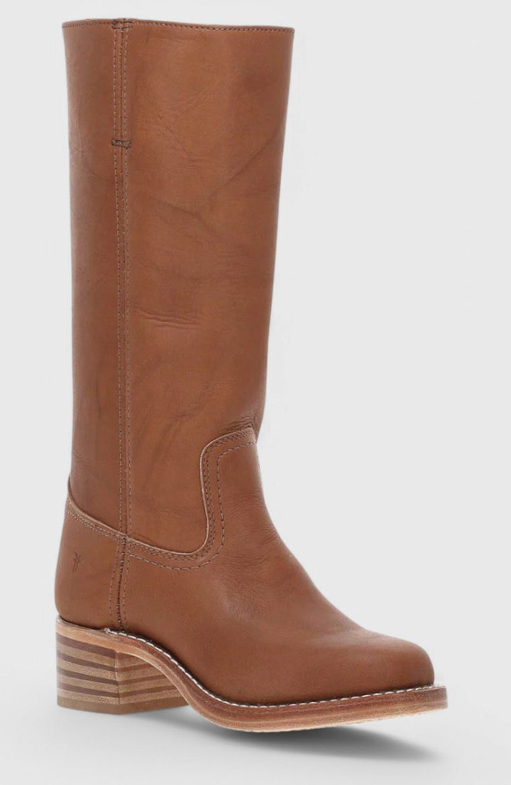 Women's Leather Knee-High Boots Stacked Block Heel
