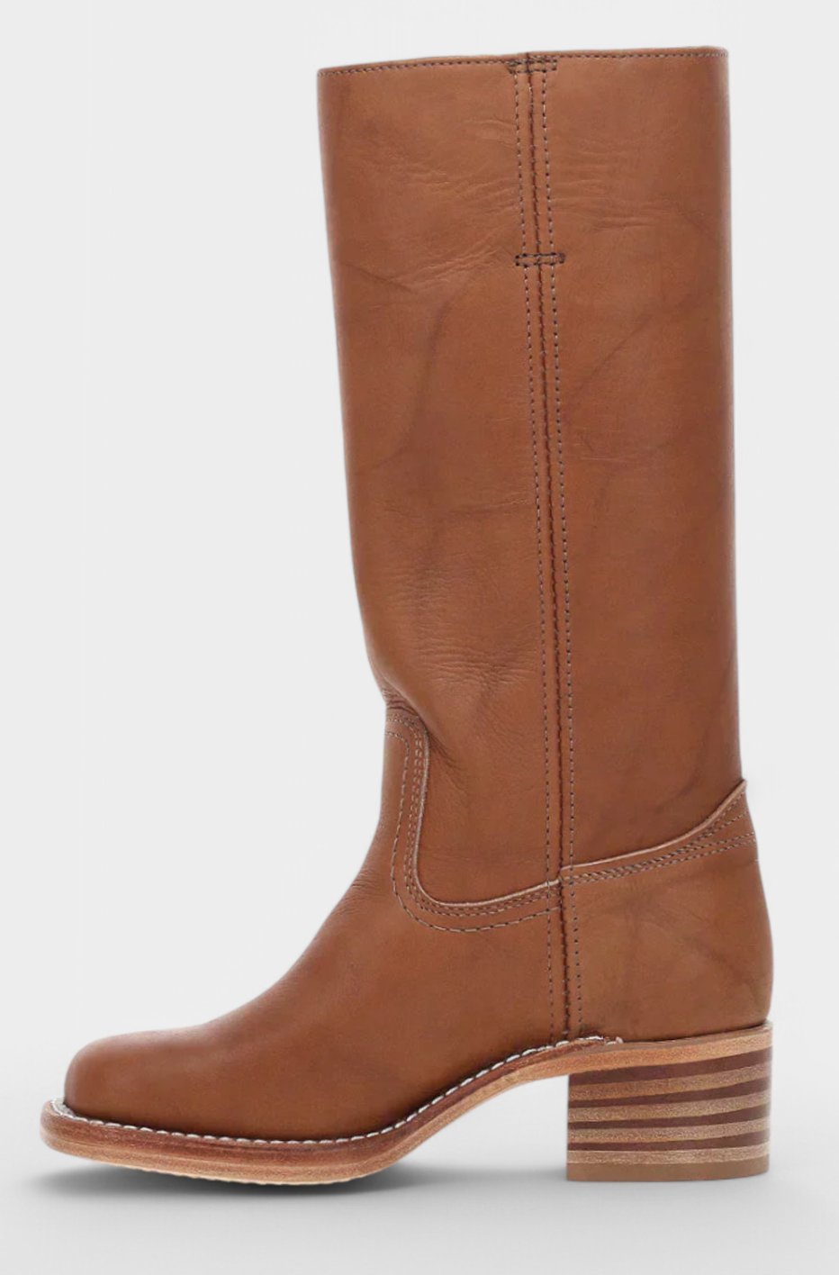 Women's Leather Knee-High Boots Stacked Block Heel