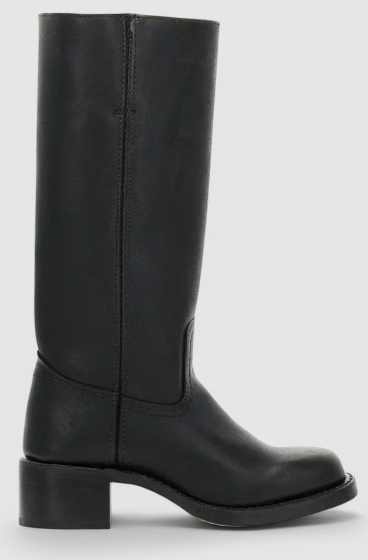 Women's Leather Knee-High Boots Stacked Block Heel