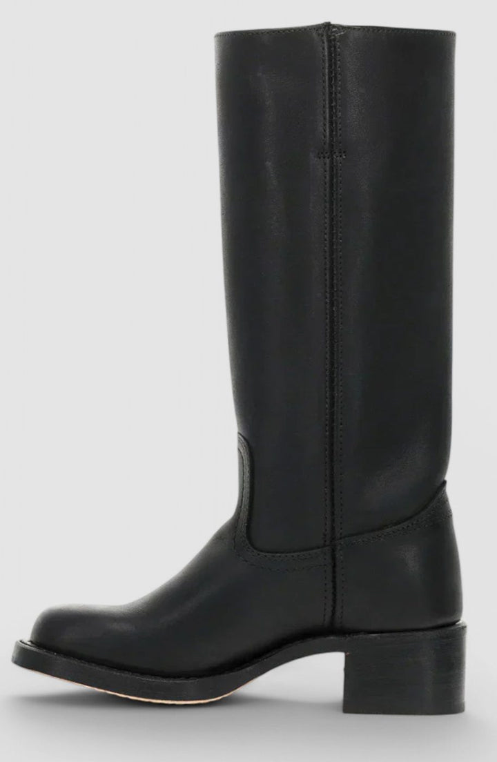 Women's Leather Knee-High Boots Stacked Block Heel