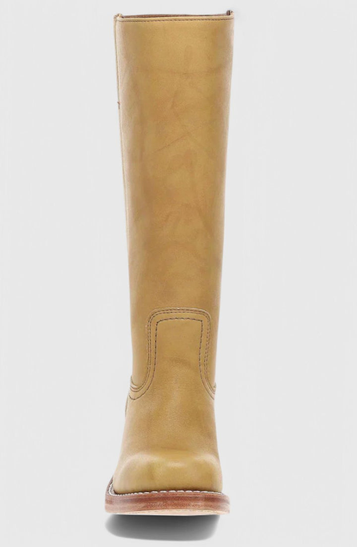 Women's Leather Knee-High Boots Stacked Block Heel