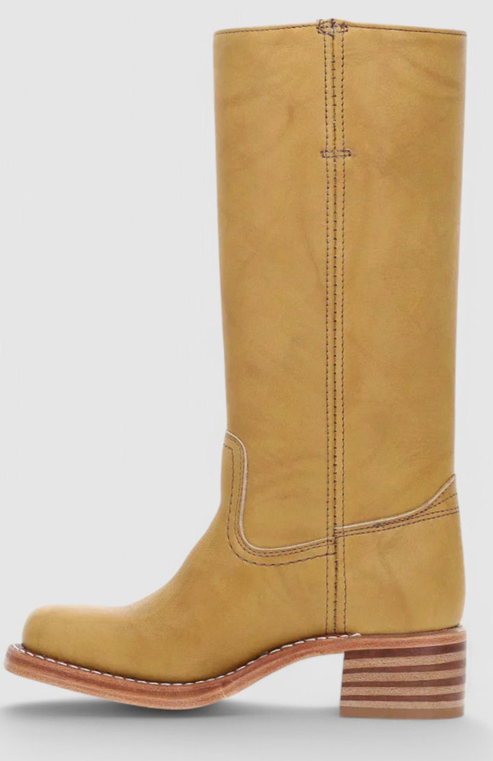 Women's Leather Knee-High Boots Stacked Block Heel