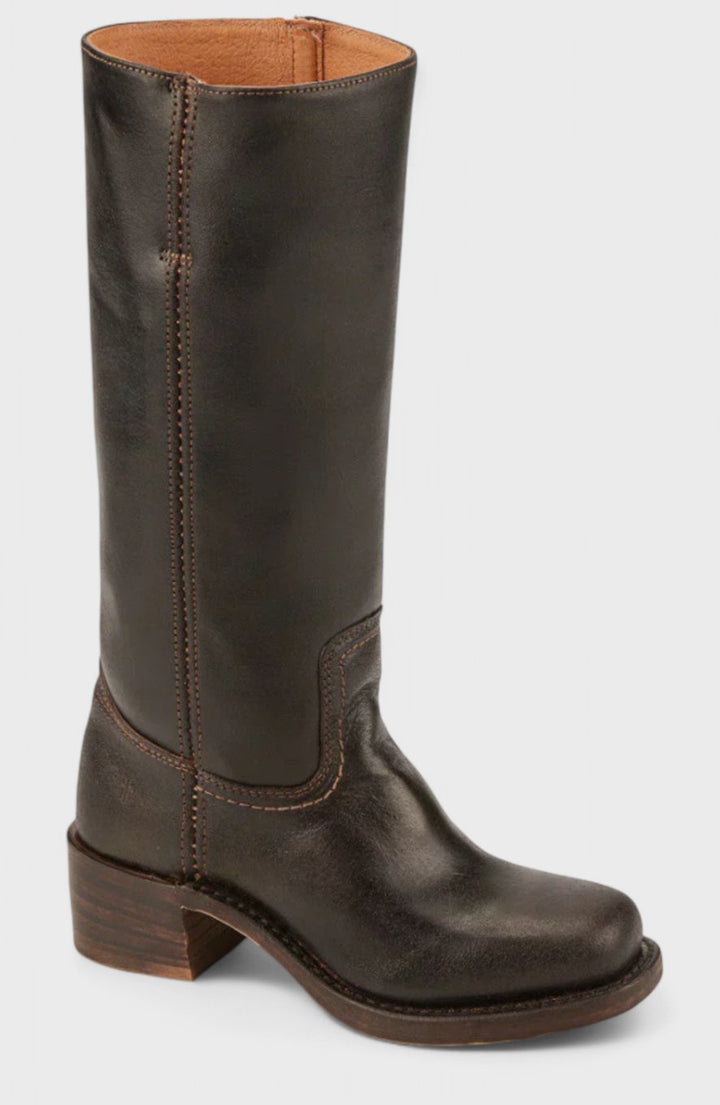 Women's Leather Knee-High Boots Stacked Block Heel