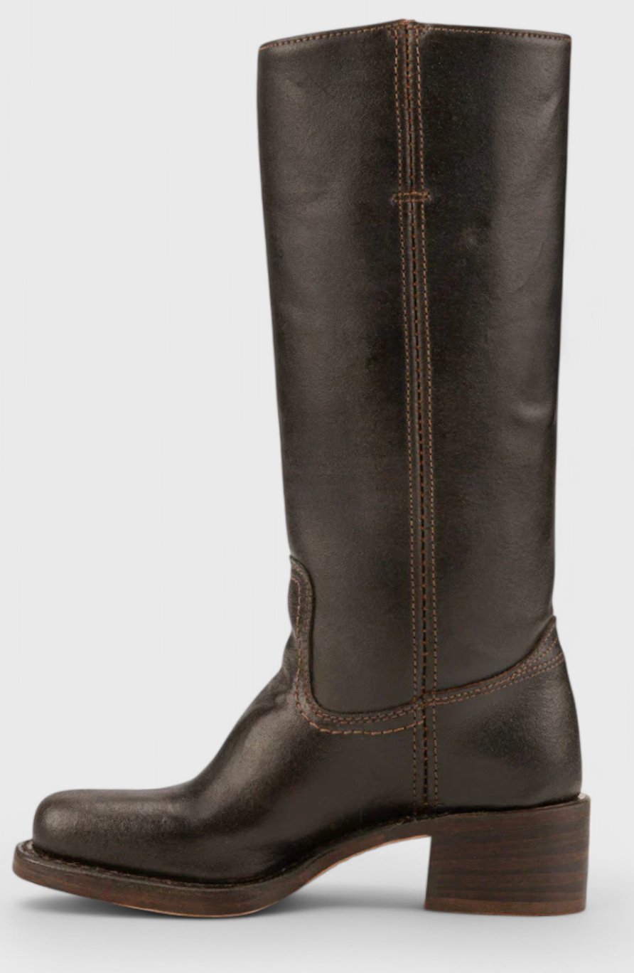 Women's Leather Knee-High Boots Stacked Block Heel