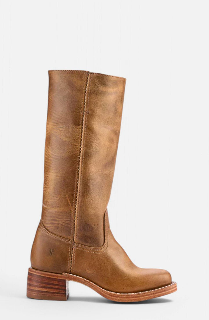Women's Leather Knee-High Boots Stacked Block Heel