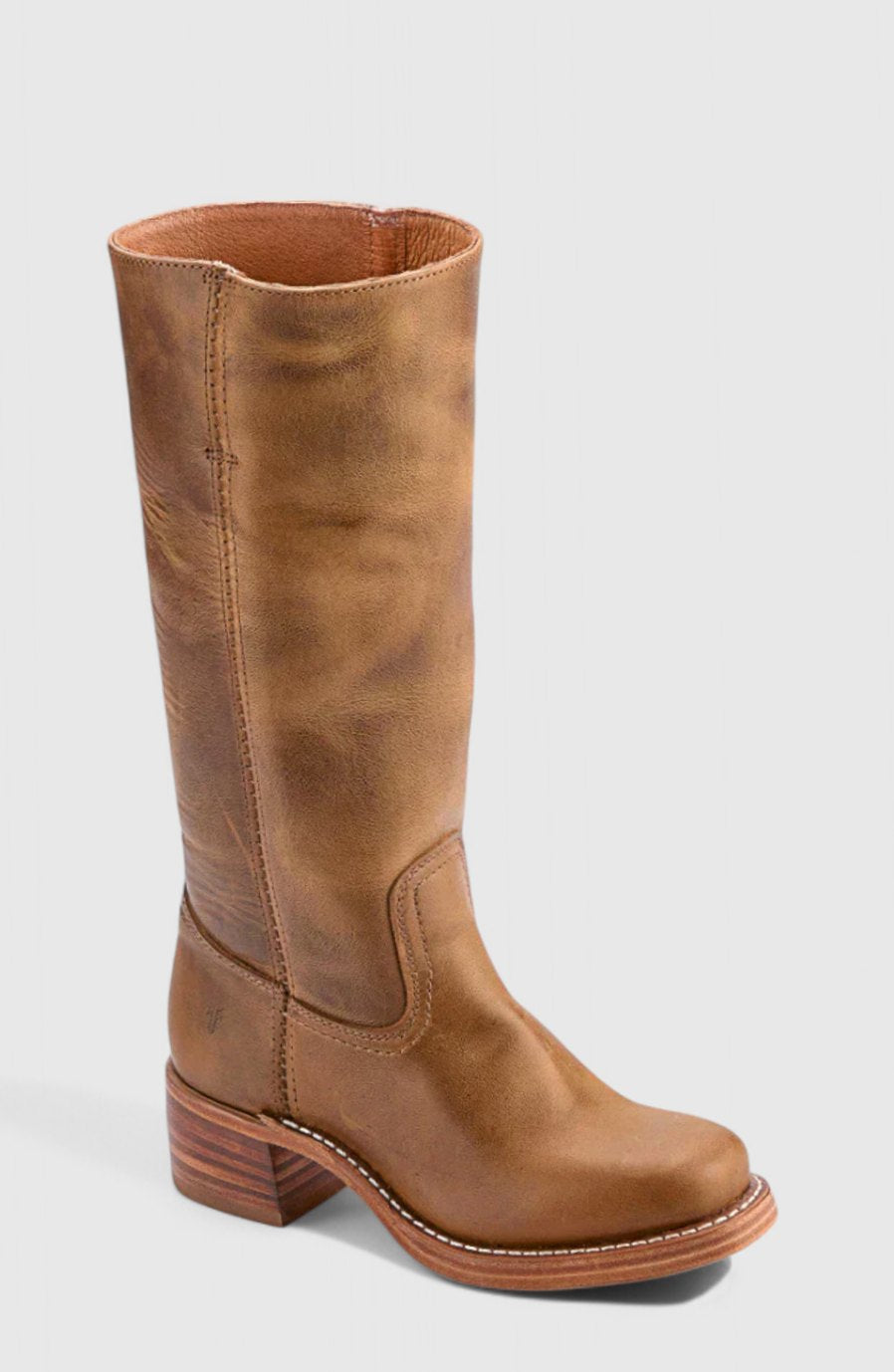 Women's Leather Knee-High Boots Stacked Block Heel