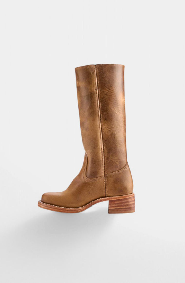 Women's Leather Knee-High Boots Stacked Block Heel