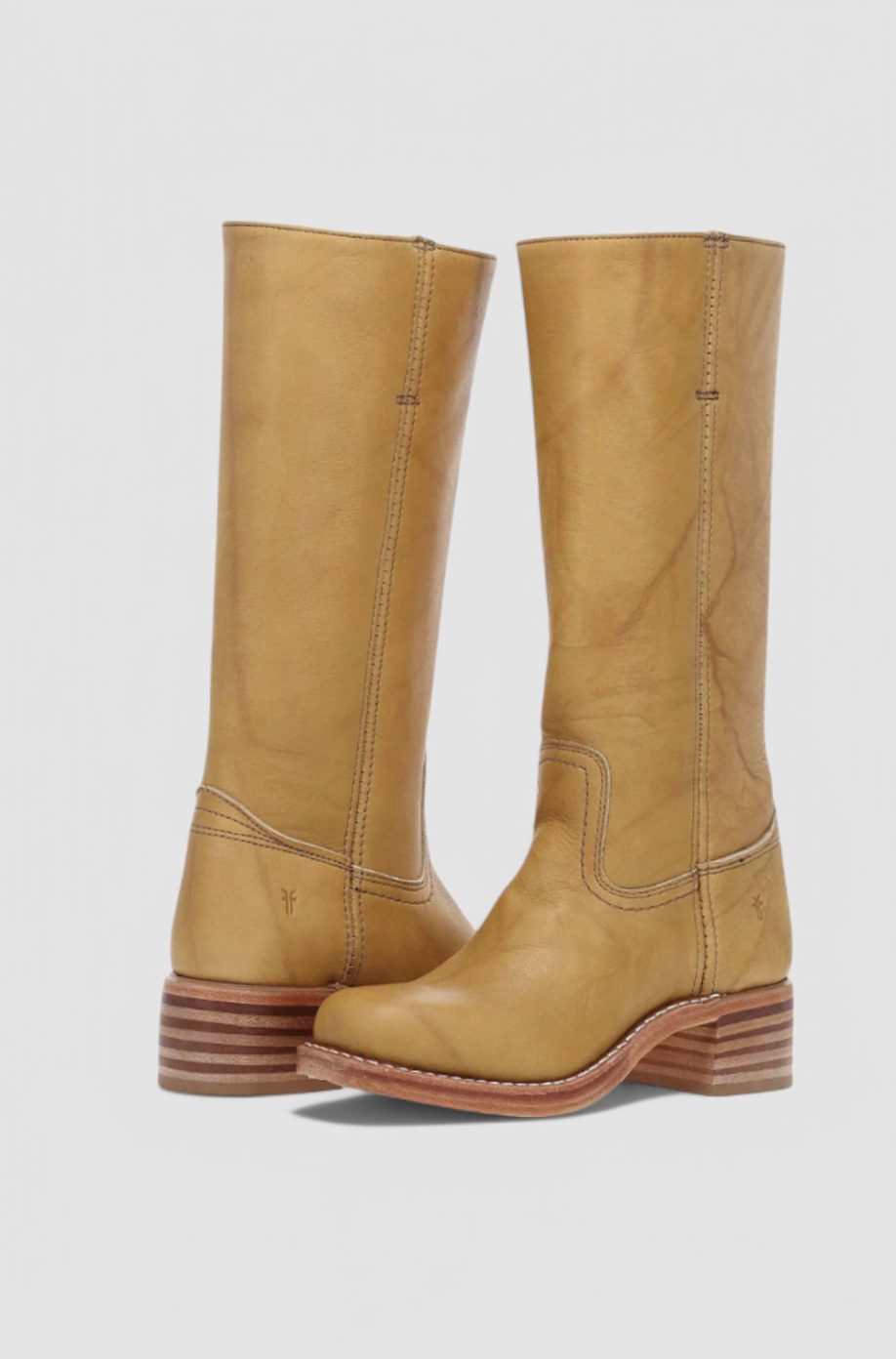 Women's Leather Knee-High Boots Stacked Block Heel - Yellow