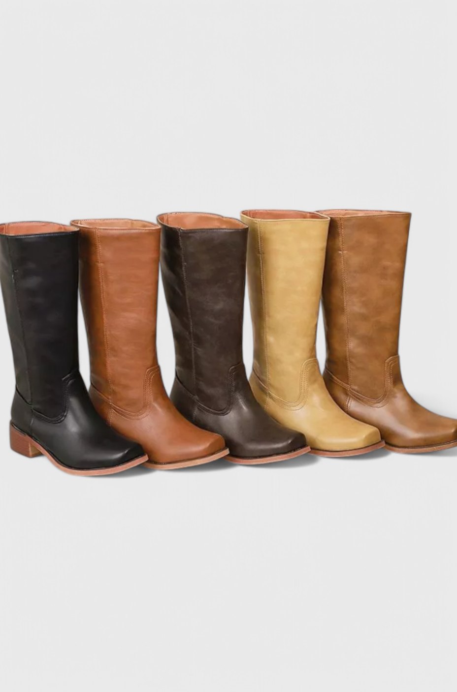 Women's Leather Knee-High Boots Stacked Block Heel