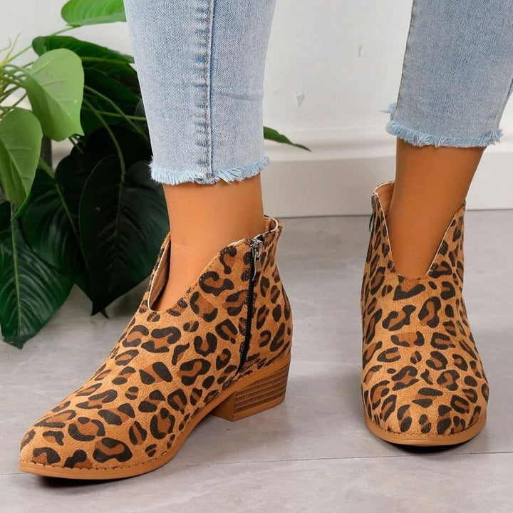 Women's Leopard Print Block-Heel Side-Zip Ankle Boots - Leopard