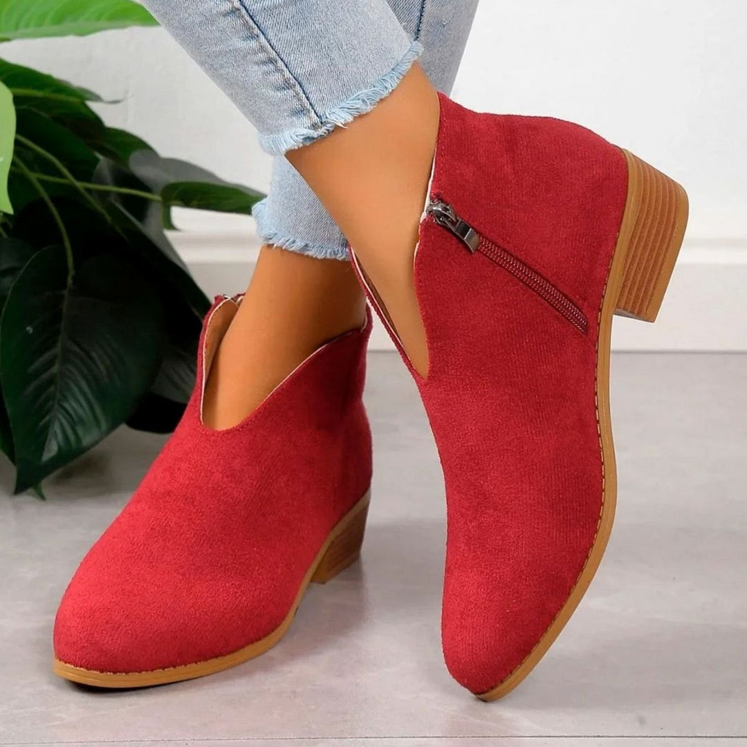 Women's Leopard Print Block-Heel Side-Zip Ankle Boots - Red
