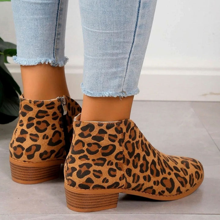 Women's Leopard Print Block-Heel Side-Zip Ankle Boots