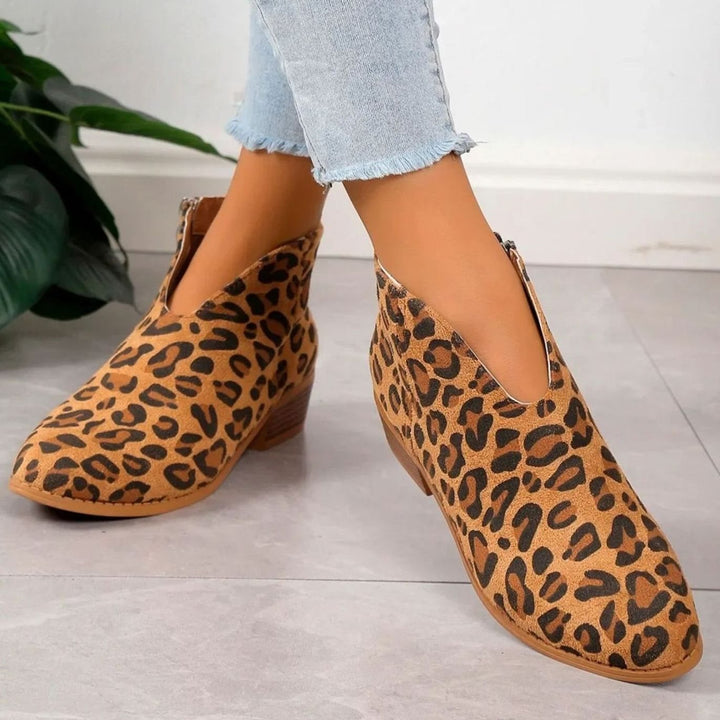 Women's Leopard Print Block-Heel Side-Zip Ankle Boots