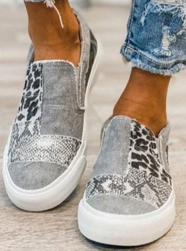 Women's Leopard Print Slip-On Canvas Sneakers - Gray