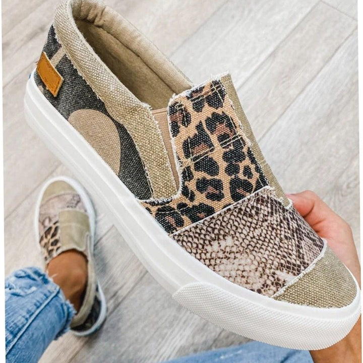 Women's Leopard Print Slip-On Canvas Sneakers - Khaki