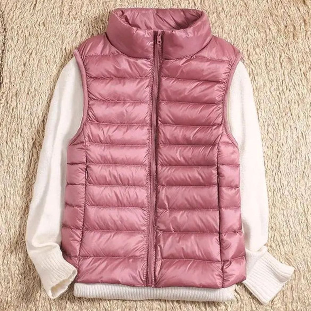 Women's Lightweight Quilted Zip-Front Puffer Vest - Pink