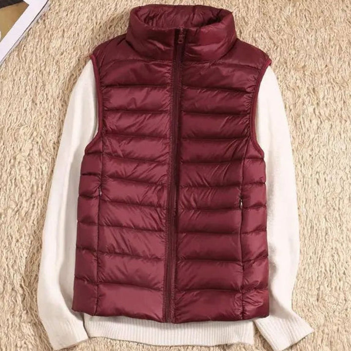 Women's Lightweight Quilted Zip-Front Puffer Vest - Dark Red
