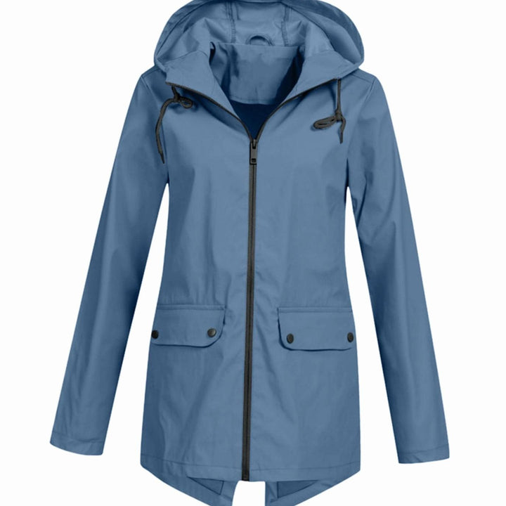 Women's Lightweight Water-Resistant Hooded Rain Jacket Zip-Up - Blue