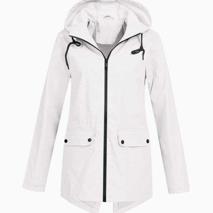 Women's Lightweight Water-Resistant Hooded Rain Jacket Zip-Up - White
