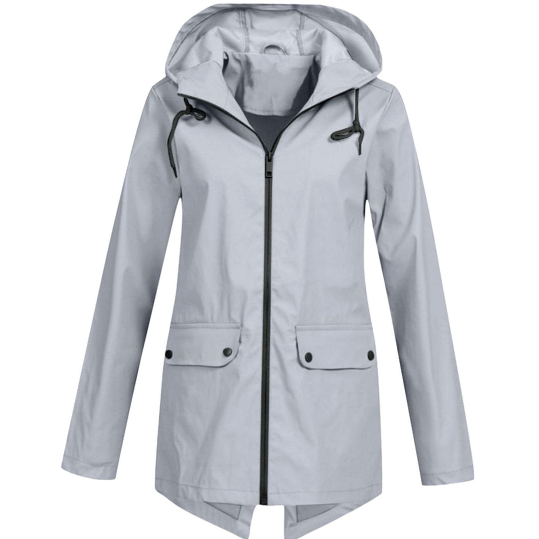 Women's Lightweight Water-Resistant Hooded Rain Jacket Zip-Up - Grey