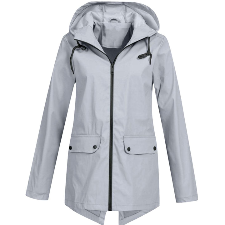 Women's Lightweight Water-Resistant Hooded Rain Jacket Zip-Up - Grey