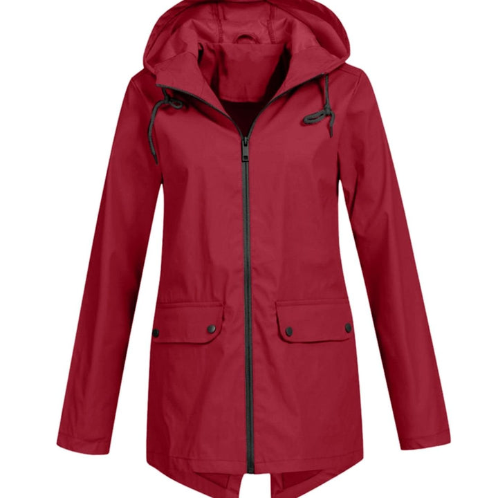 Women's Lightweight Water-Resistant Hooded Rain Jacket Zip-Up - Wine Red