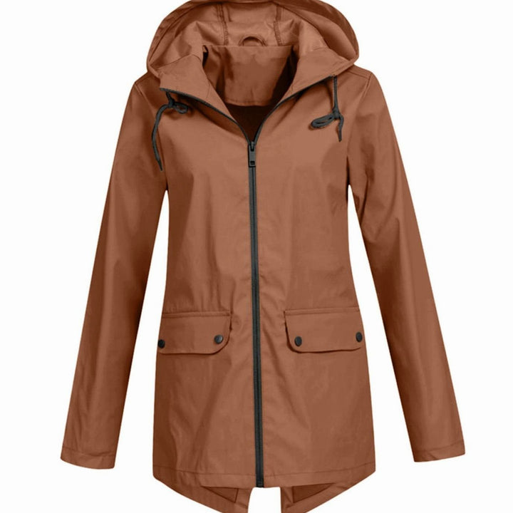 Women's Lightweight Water-Resistant Hooded Rain Jacket Zip-Up - Coffee