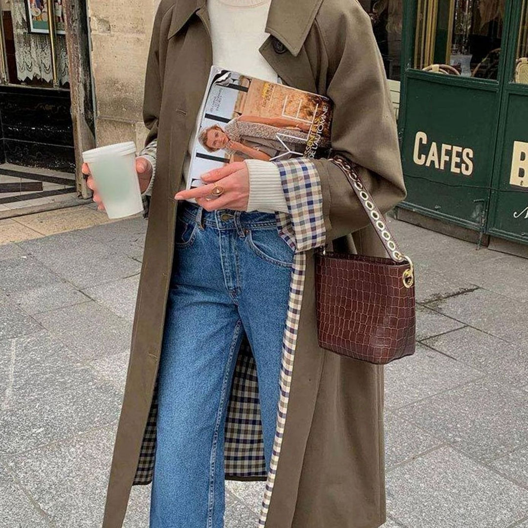 Women's Lightweight Waterproof Plaid-Lined Trench Coat