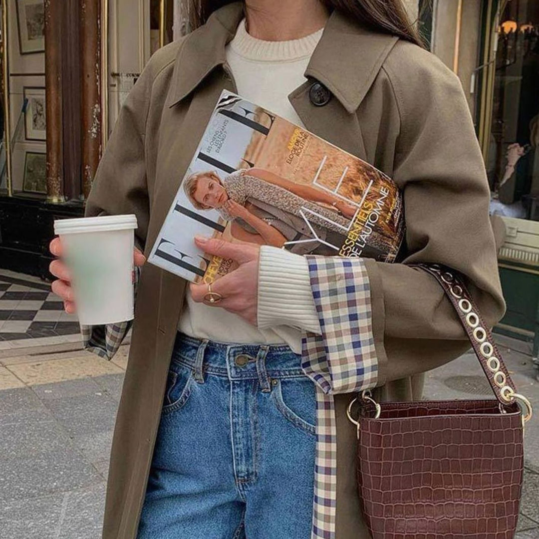 Women's Lightweight Waterproof Plaid-Lined Trench Coat