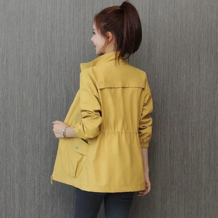 Women's Lightweight Zip-Up Drawstring Transitional Bomber Jacket - Yellow