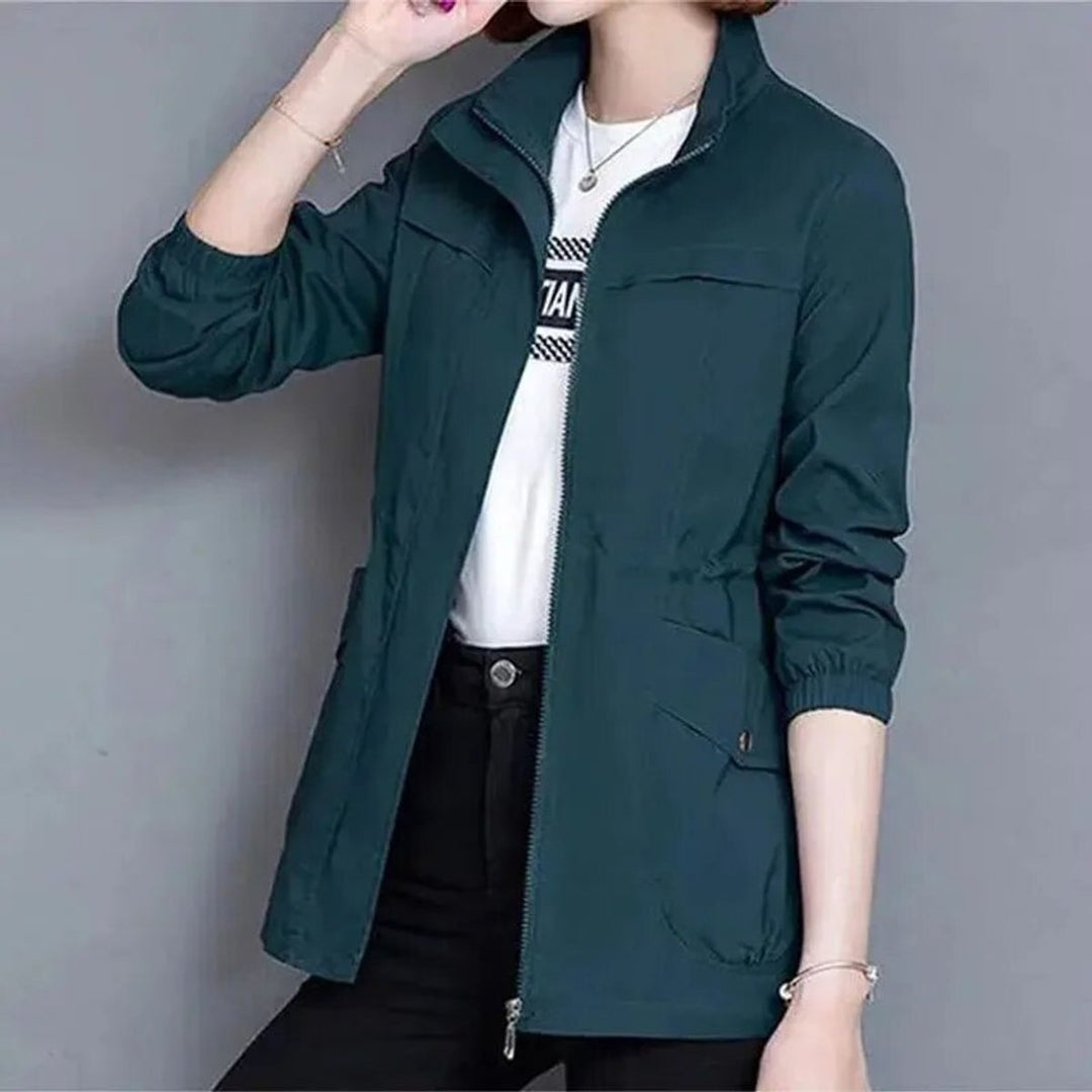 Women's Lightweight Zip-Up Drawstring Transitional Bomber Jacket - Blue
