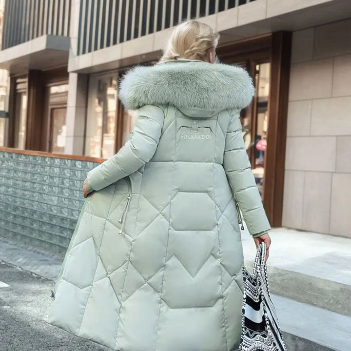 Women's Long Hooded Faux-Fur Trim Quilted Coat
