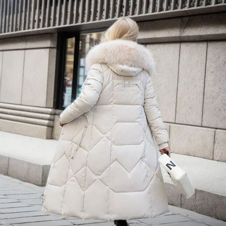 Women's Long Hooded Faux-Fur Trim Quilted Coat