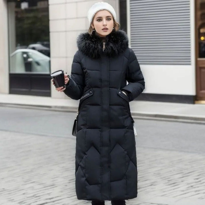 Women's Long Hooded Faux-Fur Trim Quilted Coat